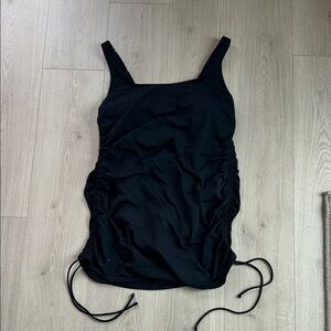 Lands' End Black Tank Swim dress with Ruched Sides